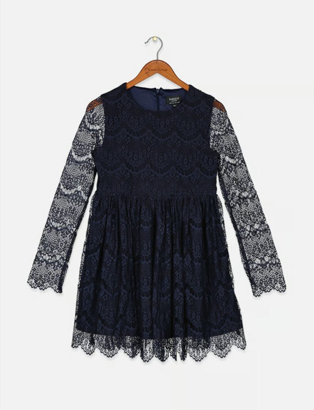 BARDOT JUNIOR Girl Gertrude Lace Dress Size 6X-7 Navy Blue Long Sleeve NWT